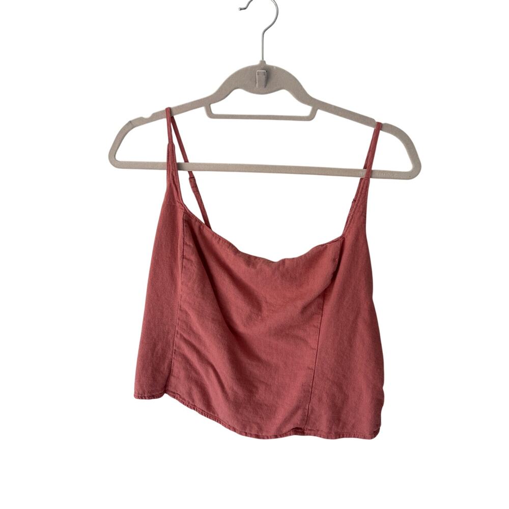 Abercrombie & Fitch Pink Shirred Back Cropped Linen Blend Tank Top Large